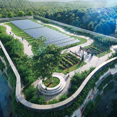 Begrüntes Dach mit Solarpanels